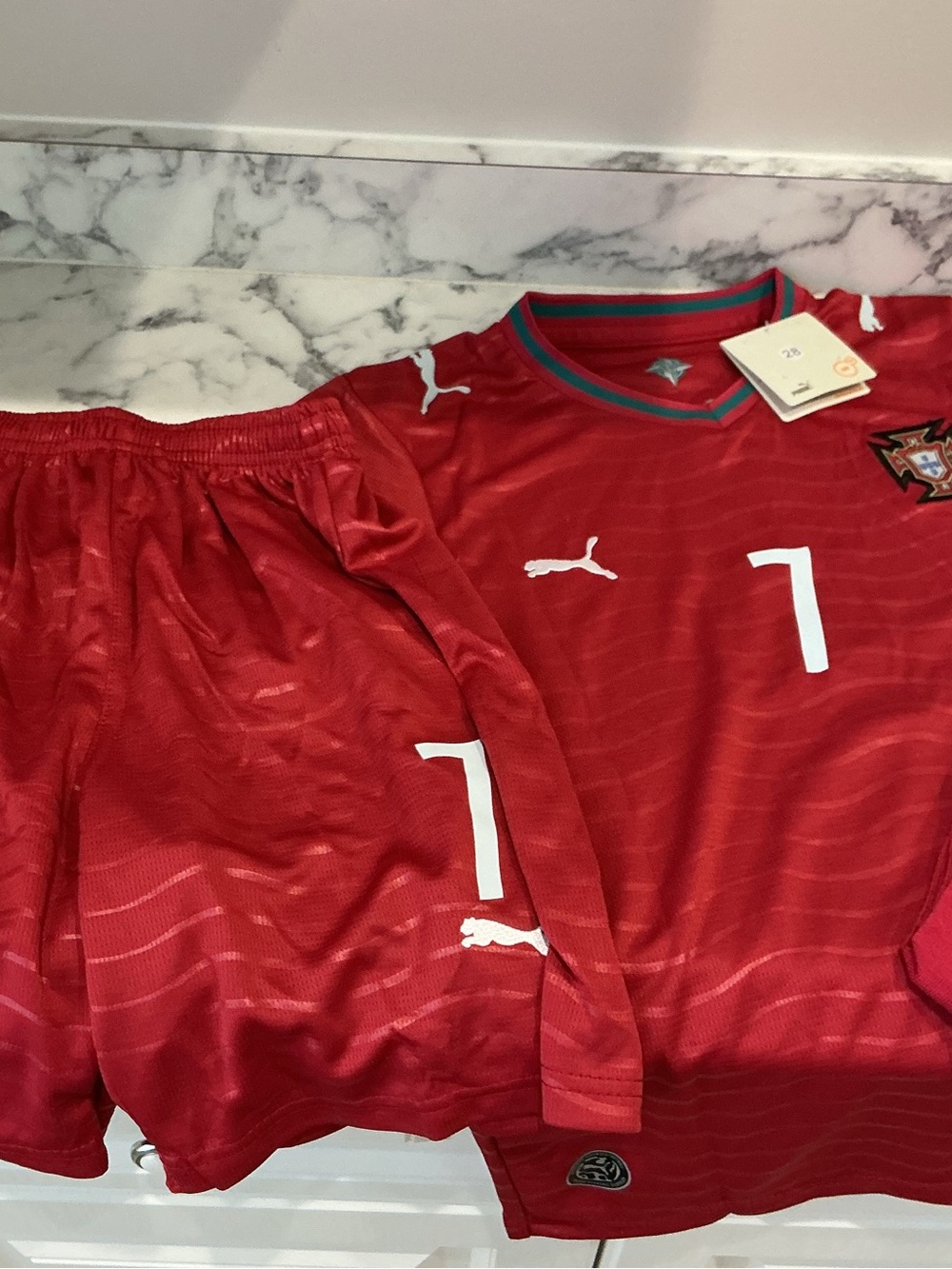 Puma Ronaldo Portugal Kids Red Soccer Set with White Accents